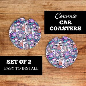 Retro Car Coasters: Bright Ceramic Cup Holder Set