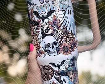 Vaso de Halloween de Bruja Salvaje: Fantasmas, Calaveras y Leopardo - Acero Inoxidable