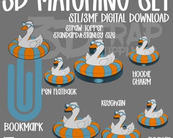 Trendy Goose Float Accessory Set STL Files | Pen, Badge Reel, Straw Toppers (Digital Download)