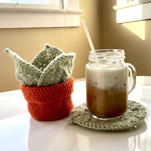 Succulent Leaf Coasters Crochet Pattern Beginner Coaster Set Etsy
