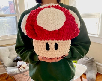 Mario Mushroom Crochet Pattern | Crochet Mushroom Pillow, Mushroom Plush | Toadstool Crochet Pattern | Mario Decor, Super Mario Gift