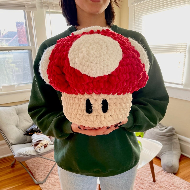 Mario Mushroom Crochet Pattern Crochet Mushroom Pillow, Mushroom Plush Toadstool Crochet Pattern Mario Decor, Super Mario Gift image 1