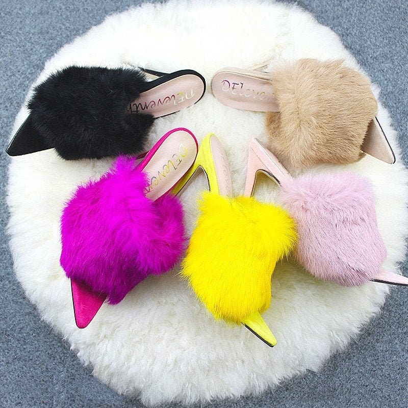 Sexy Cute Fur Heels pumps colorful shoes | Etsy