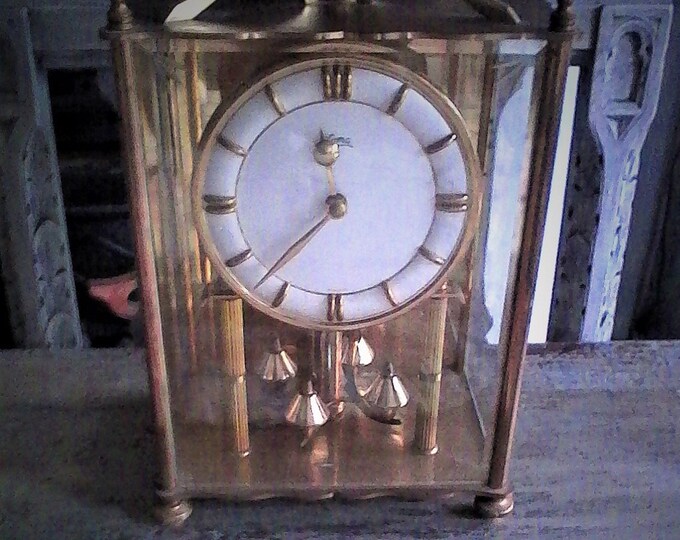 Old Table Clock 400 Days // KOMA // Complete // 1950 // Brass // Glass