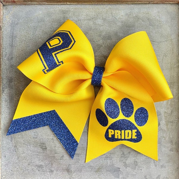 Personalized School Spirit Bow- Cheer Bow, Gameday Bow, Custom Colors for Ribbon & Glitter