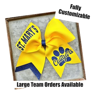 Personalized School Spirit Bow- Cheer Bow, Gameday Bow, Custom Colors for Ribbon & Glitter, Black Hair Tie