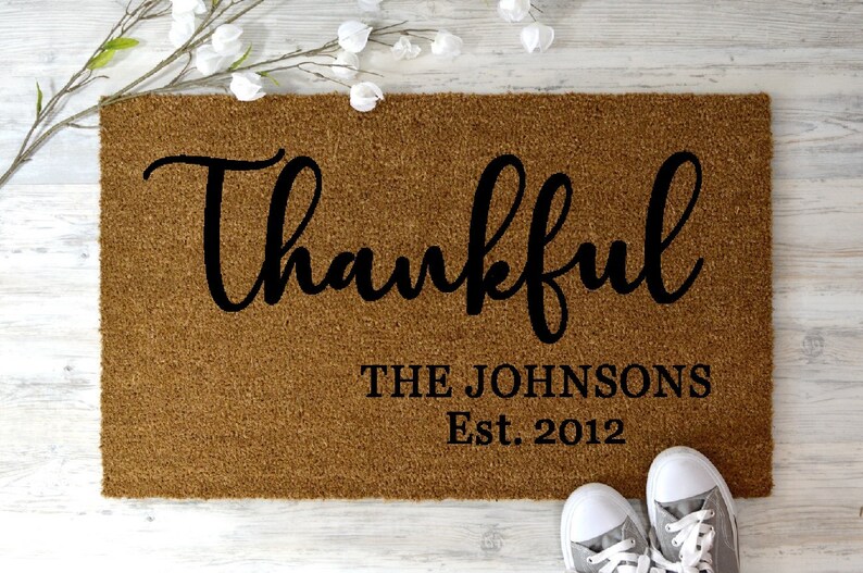 Thankful Last Name Doormat Custom Doormat Thanksgiving Etsy