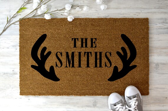 Last Name Antler Personalized Doormat Coir Doormat Hunter Doormat Antler Doormat Cute Doormat Personalized Doormat Hunters Doormat