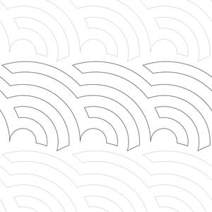 Könnte beinhalten: Ein sich wiederholendes Muster aus stilisierten, halbkreisförmigen Formen in verschiedenen Grau- und Weißtönen. Das Design weist mehrere Schichten dieser Formen auf, wodurch ein Gefühl von Tiefe und Textur entsteht. Die Gesamtästhetik ist minimalistisch und geometrisch.