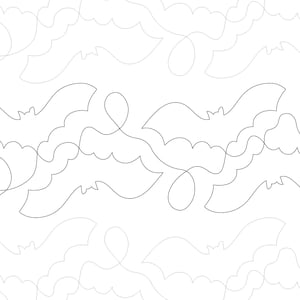 May include: A repeating pattern of stylized bats in a continuous line design. The bats are depicted in a minimalist style, with a simple outline against a white background. The design is suitable for Halloween-themed crafts.