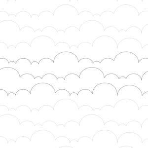 Puede incluir: Patrón repetitivo de nubes blancas sobre fondo blanco. Las nubes están delineadas con una fina línea gris oscuro. El diseño es simple y limpio, adecuado para diversas aplicaciones.