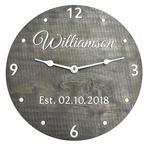 1st Anniversary Gift.  11 Inch Personalized Wooden Clock for Couple.  Wedding Anniversary Gift for Husband and Wife.