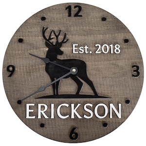 Personalized Rustic Wood Deer Clock – 5th Anniversary Gift