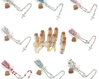 Chapelet à breloques croix perle et crucifix dans une bouteille en verre Cadeaux de baptême/de communion/de baptême/mariage CATHOLIQUE/Confirmation