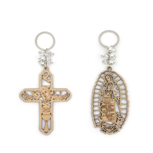 Taufbevorzugung aus Holz Unsere Dame von Guadalupe Design Laser Cut Schlüsselanhänger Recuerdos de Bautizo Kommunion Taufe Gunsten Llavero / Jungfrau Maria