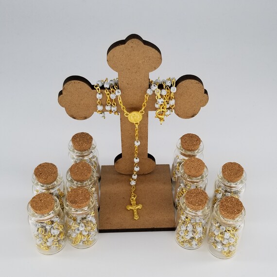 12×HANDMADE NEW ROSARY BOTTLE BAPTISM COMMUNION RECUERDOS DE BAUTIZO QUINCEANERA