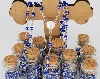 Chapelet 12 morceaux dans une bouteille en verre (bleu royal)