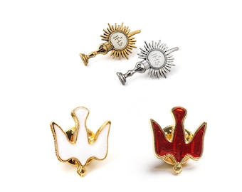 Pin de solapa/pin de suéter/pin de broche/pin de sombrero/pin de camisa/pin de corbata para Primera Comunión Católica/Diseño de paloma/Custodia/JHS/Adoración/Santísimo Sacramento