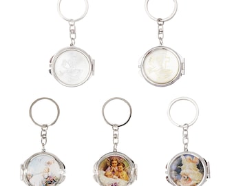 Mini porte-clés miroir compact Baptême bébé ange/colombe du Saint-Esprit Recuerdos De Mi Bautizo/cadeau religieux de baptême avec sac en organza