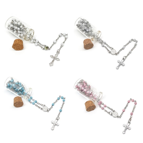 Big Size 6mm beads Rosary in Glass Bottle Beaded Necklace Crucifix Cross Charm with diamonds for Baptism Holy Communion Recuerdos DE Bautizo