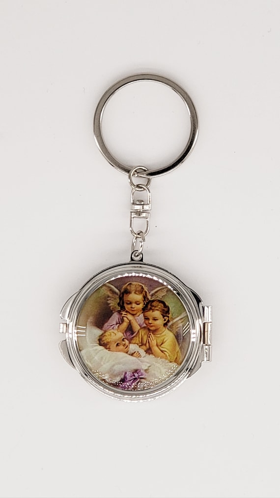 12Pcs Baptism Compact Miror Keychain Recuerdos de Bautizo Communion Party Favors