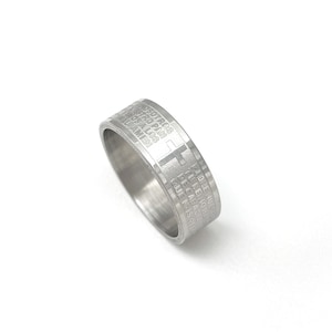 8mm Silver Stainless Plain Cross Cut The Lords Prayer in Spanish Band Ring/Religious Ring/