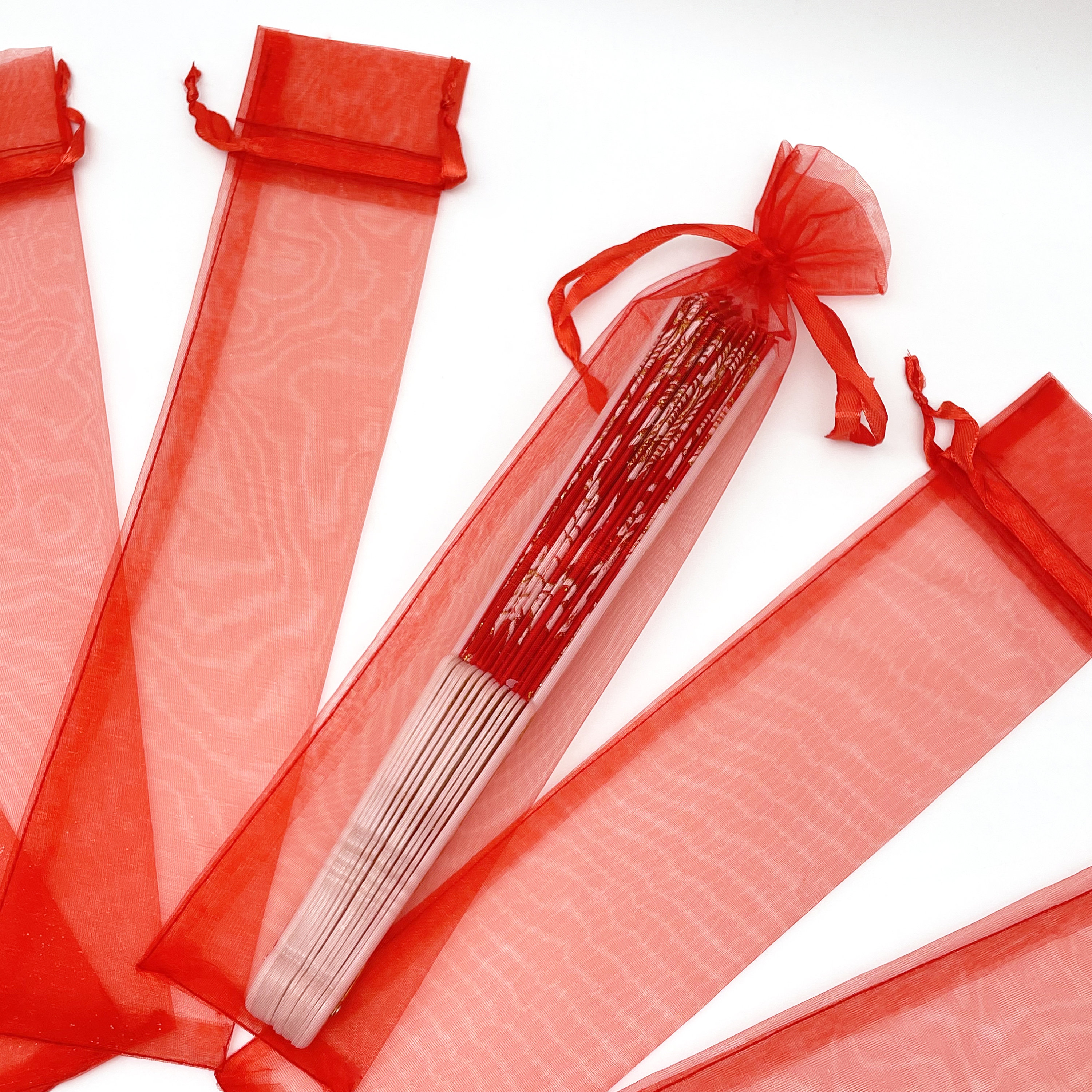 50 Organza-Beutel Für Fächer – Rot, Durchsichtig, Mit Kordelzug, Ideal Für Hochzeit & Party