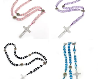 10mm Crystal Beads Catholic Our Lady of Guadalupe Rosary Necklace with Virgin Mary Center Piece and Crucifix/Protection Favor Gift Box