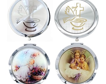 Baptism Baby Angels/Guardian & Holy Spirit Round Hand Compact Mirror/Pocket Mirror/Makeup Mirror/Bautizo Recuerdos/1ST Communion