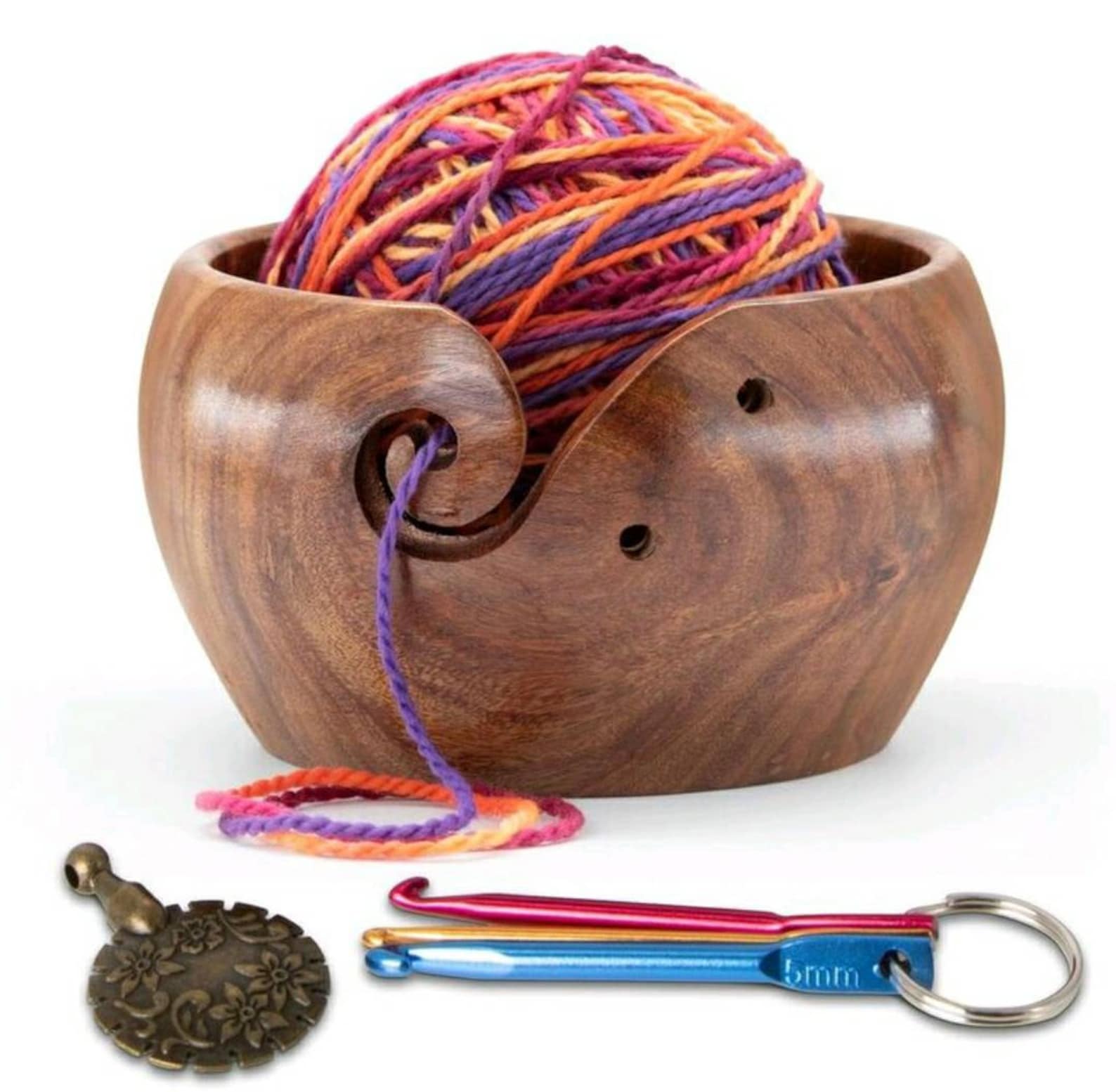 Ravel Large Wooden Yarn Bowl Gift Set for Crochet With Three Etsy