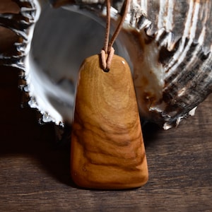 Trapezoid Olive Wood Pendant Necklace