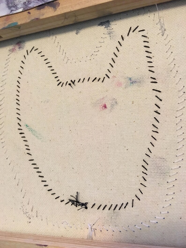 Abstract Cat Face Painting Sewn in Canvas 13.5 X 15.5 mixed Etsy