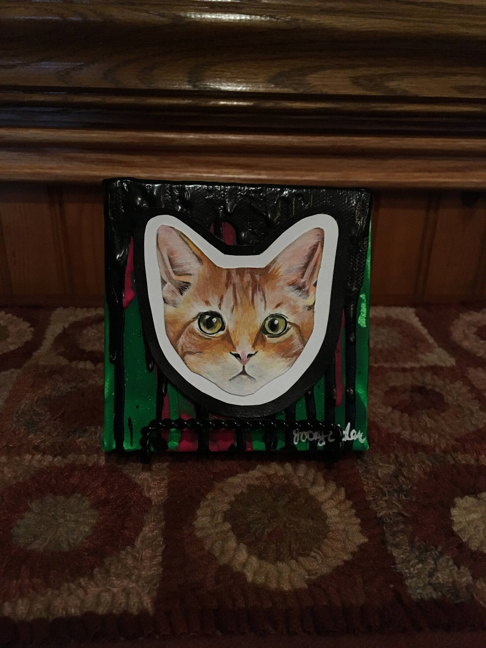 Abstract Cat Face Painting Mixed Media 4x4 Canvas Etsy