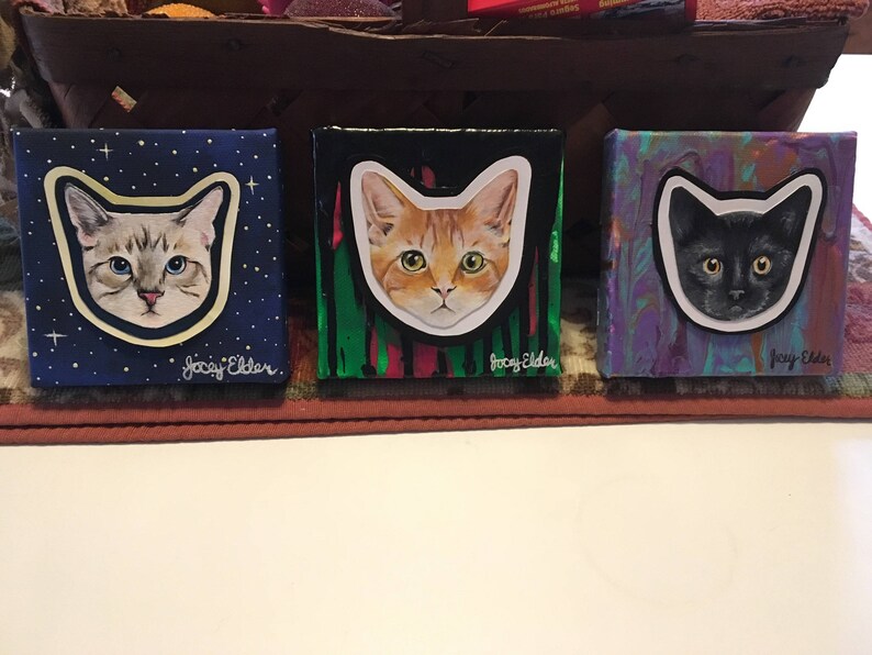 Abstract Cat Face Painting Mixed Media 4x4 Canvas Etsy