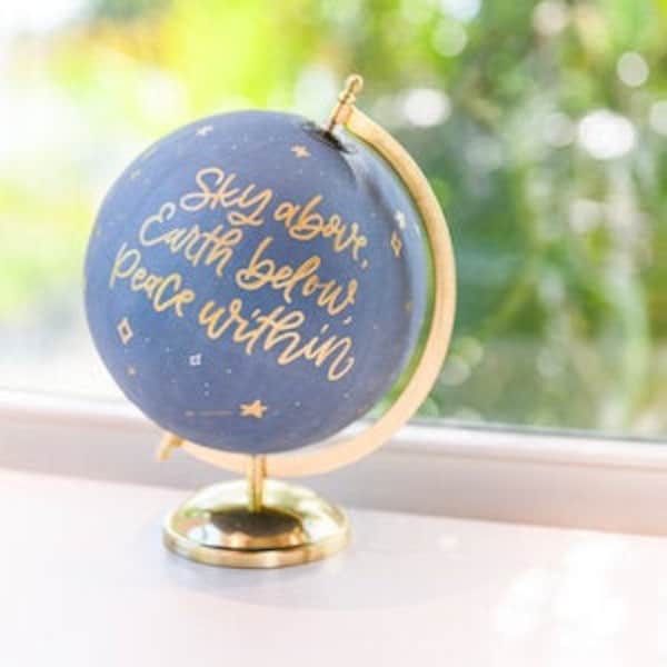 Custom painted globe | Wedding guestbook | Calligraphy globe