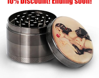 Herb Grinder - Funny Design Inspiration, 4 piece Large Grinder Smoking accessoires, Pin Up Girl Design