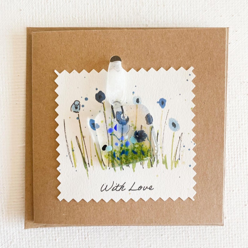 send a note correspondence cards Greetings cards with fused glass flower hanger with love With Love