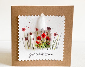 Get well soon - Greetings card - fused glass flower meadow keepsake - blank inside