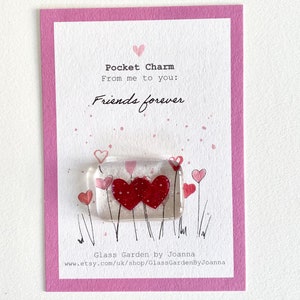 Pocket hug/token/keepsake ‘Friends forever’ with fused glass copper heart keepsake and postcard