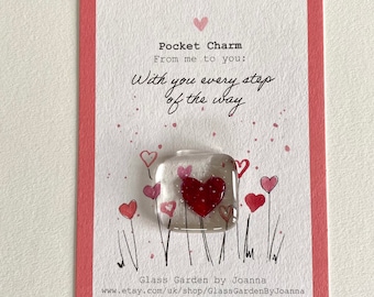 With you every step of the way  Glass Heart Pocket Hug: Keepsake Token with Card