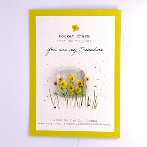 Pocket hug/token/keepsake -You are my sunshine - fused glass  yellow flower meadow token and postcard