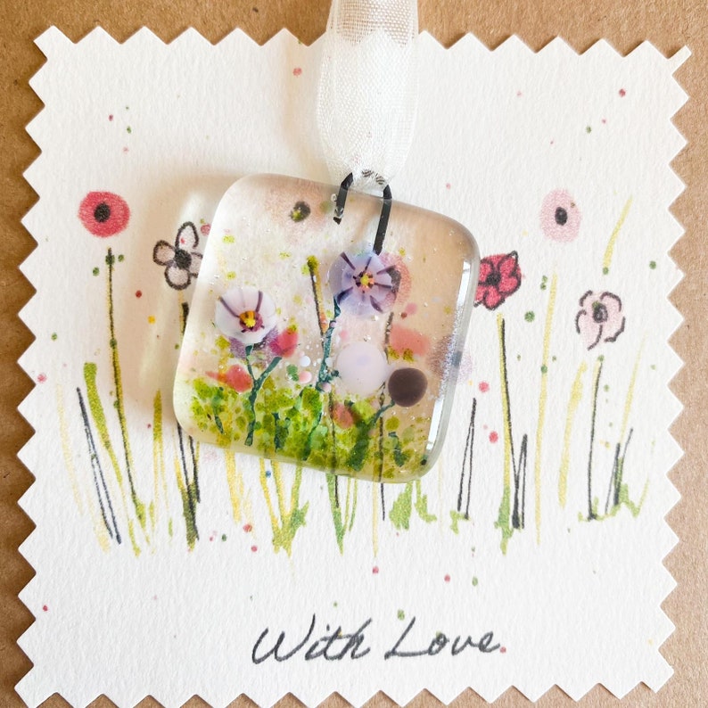 send a note correspondence cards Greetings cards with fused glass flower hanger with love With Love