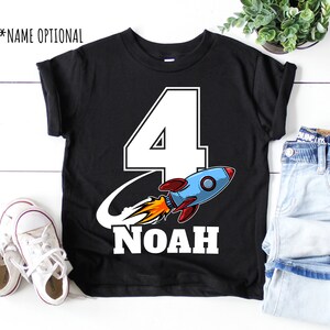 Outer Space 4th Birthday Boy Shirt for Kids, Rocket Four Birthday Boy 4