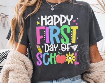 Happy First Day of School Teacher Shirt Comfort Colors Back To School Preschool Kindergarten Elementary Teacher Appreciation Gift T-Shirt