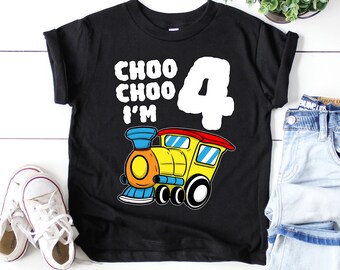 4th Birthday Boy Train Shirt, 4 Year Old Train Birthday T-Shirt, Choo Choo Im 4 Train Boys Birthday Gift Tee, Train Theme Birthday Gift