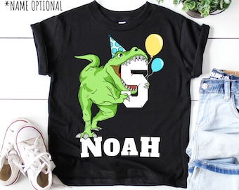 Dinosaur 5th Birthday T-Shirt, TRex Party, Custom Name