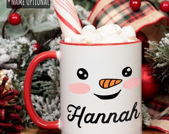 Personalized Christmas Mug for Kids 11oz Custom Cute Kawaii Snowman Mug Kids Hot Chocolate Cocoa Mug Cup Personalized Birthday Gift Mug