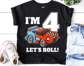 Race Car 4th Birthday T-Shirt, Racing Car Shirt, Birthday Boy 4 Year Old Shirt, Race Car Theme Party, Four Pit Crew Shirt