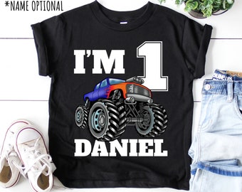 Monster Truck 1st Birthday Boy Shirt, Personalized First Birthday Gift, Custom Name One 1 Year Old Birthday Party Toddler Shirt