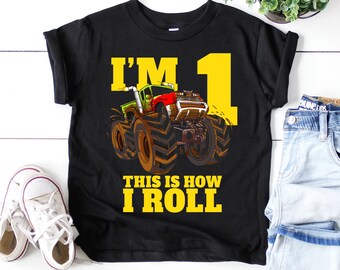 Monster Truck 1st Birthday T-Shirt, I'M 1 Theme Party Gift
